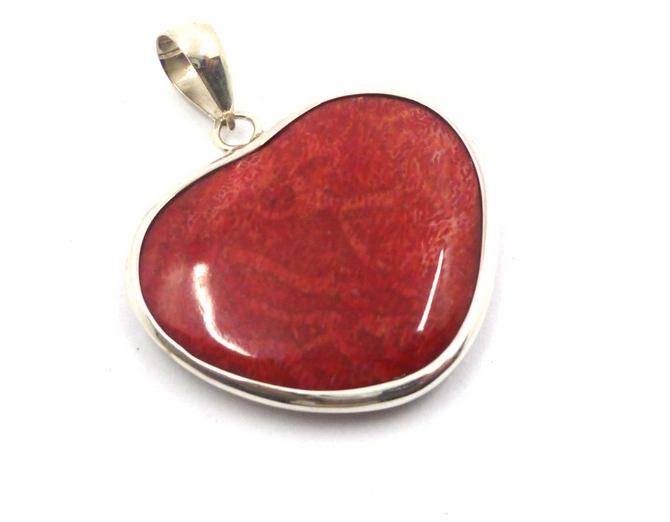 Red Coral & Sterling Silver Heart Pendant