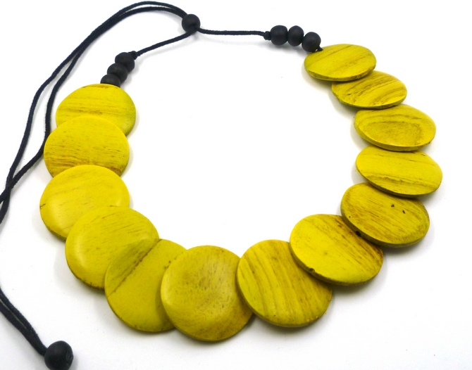 Yellow Disc Wood Necklace