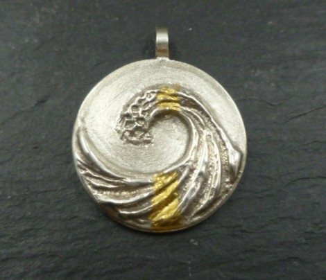 Sterling Silver Wave Pendant with 24 CT Gold