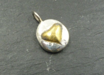 Sterling Silver Heart Pebble Pendant with 24 CT Gold (s)