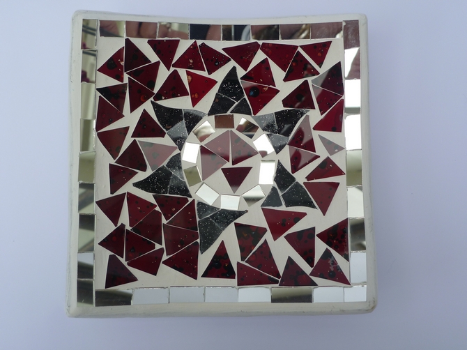 Square Red Flower Design Mosaic Bowl
