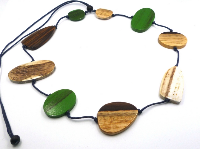 Green/Brown Multi Shape Wood Necklace