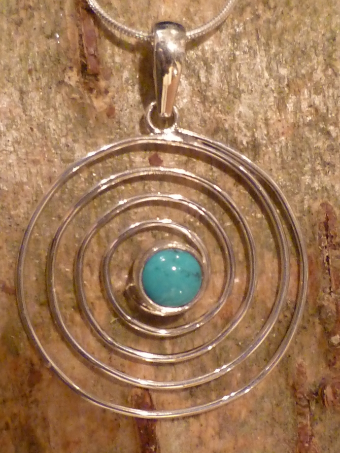 Turquoise & Silver Spiral Pendant