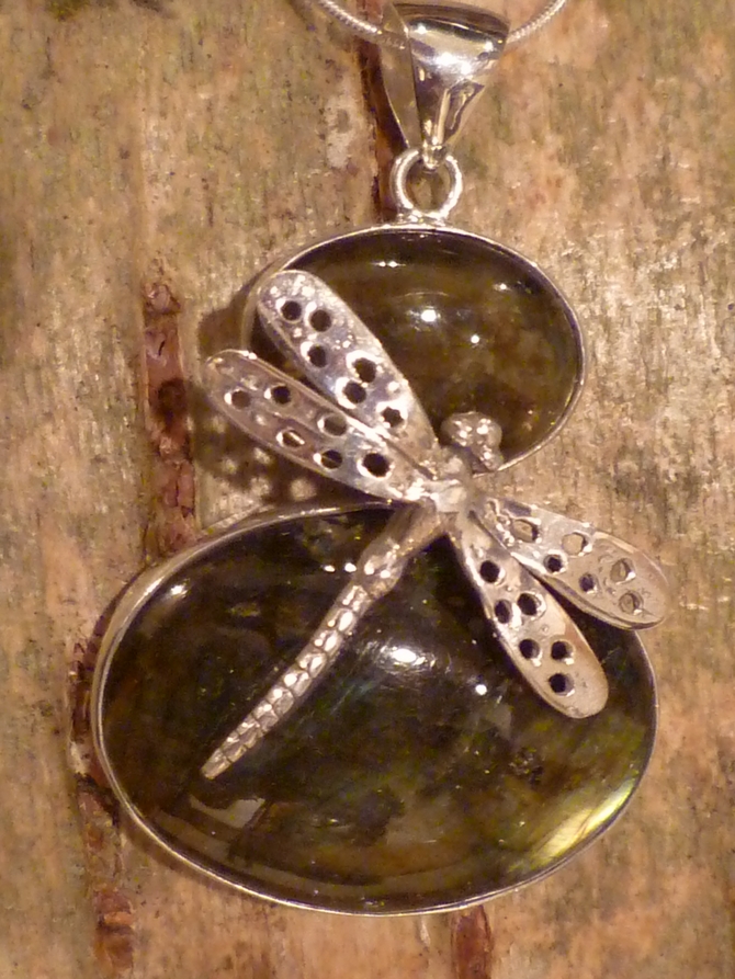 Silver & Labradorite Dragonfly Pendant