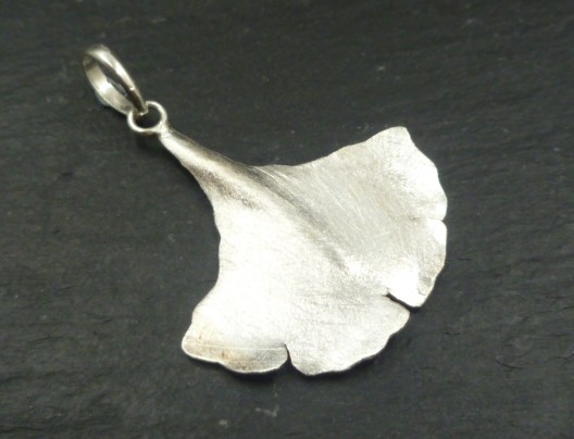 Brushed Sterling Silver Ginko Pendant