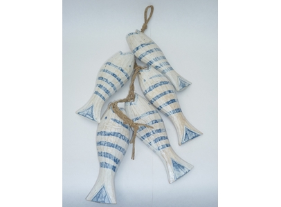 Set Of 5 Striped Wooden Fish