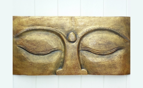 Gold Wooden Eyes Of Buddha Wall Plaque