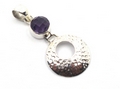 Hammered Sterling Silver Disc Pendant with Turquoise, Amethyst or Blue Topaz